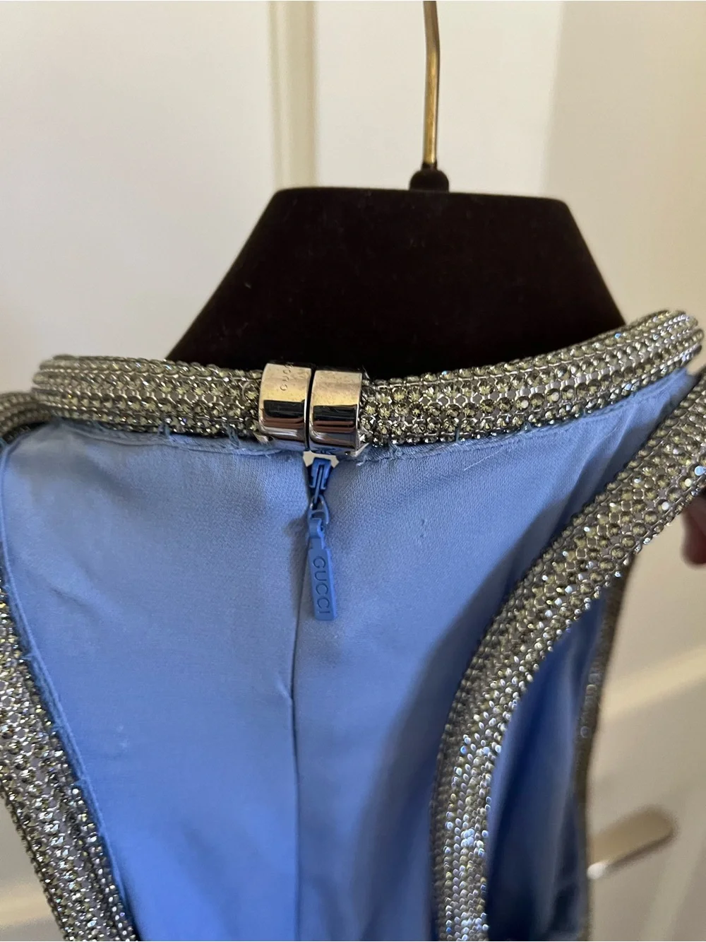 GUCCI Sky Blue One-Shoulder Evening Gown with Beaded Trim - Picture 4 of 5